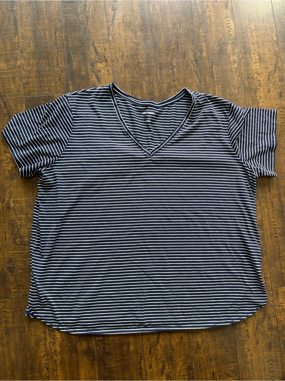 Joe Fresh Navy and White Striped V-Neck Tee